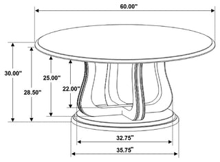 Round Wooden Dining Table With Curved Pedestal Base, White Washed