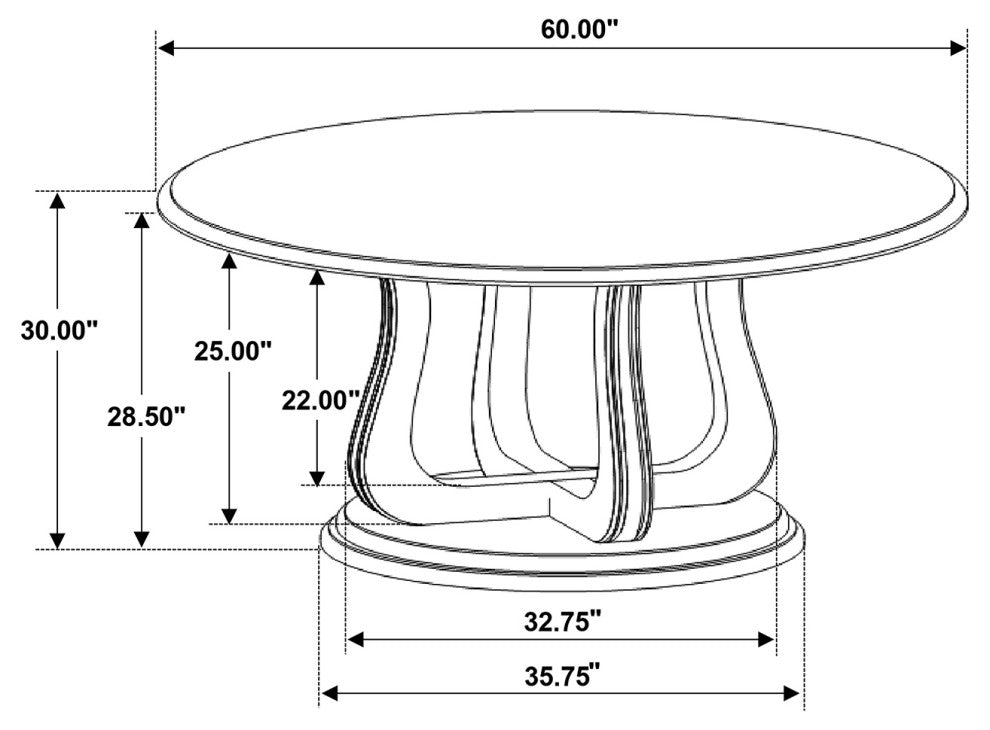Round Wooden Dining Table With Curved Pedestal Base, White Washed