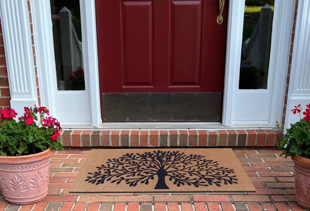 A1HC Natural Coir, Tree of life, Flock Doormat, 24"x39"