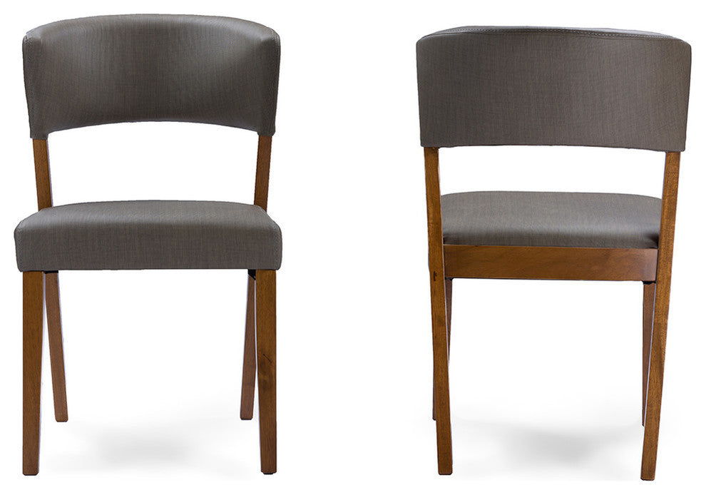 Montreal Mid-Century Dark Walnut Wood Gray Faux Leather Dining Chairs, Set of 2