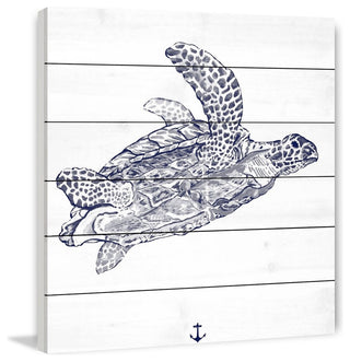 "Blue Turtle" Painting Print on White Wood