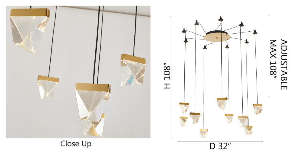 Gold Metal Chandelier With Clear Crystal