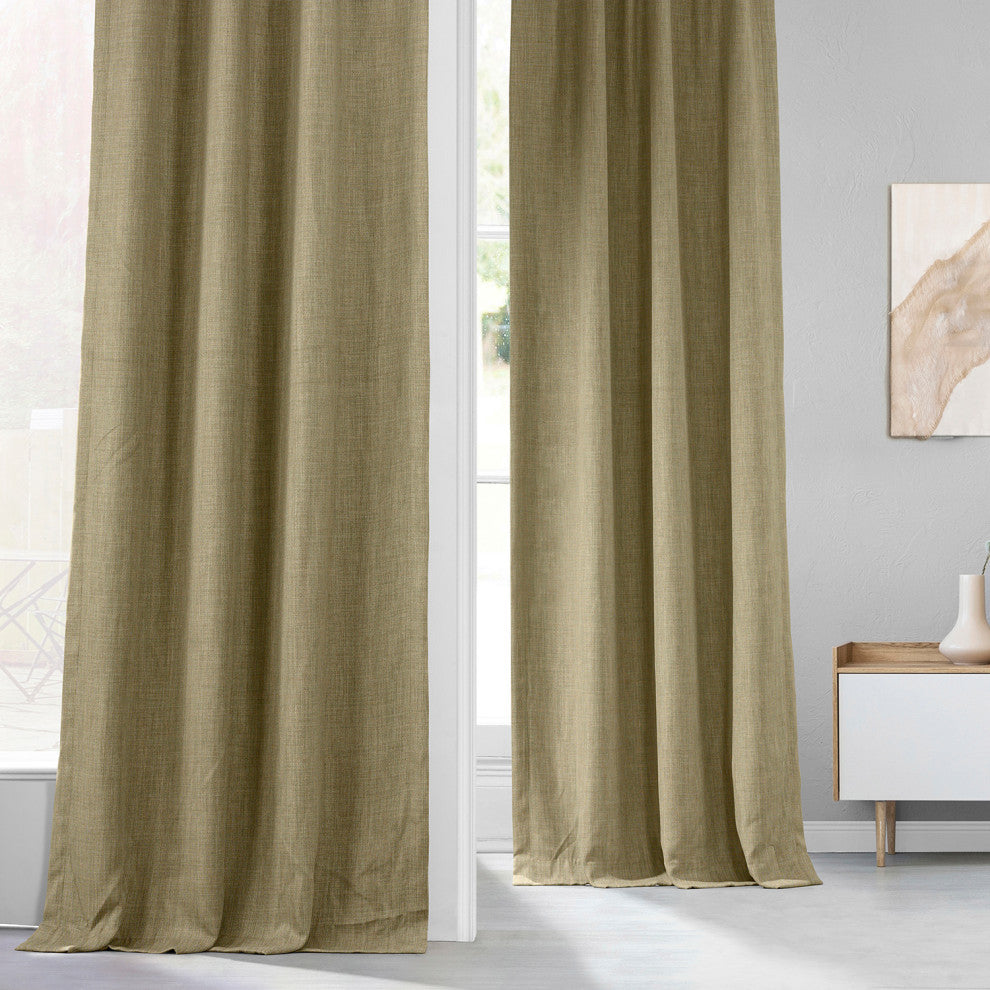 Faux Linen Darkening Curtain Single Panel, Nomad Tan, 50"x108"