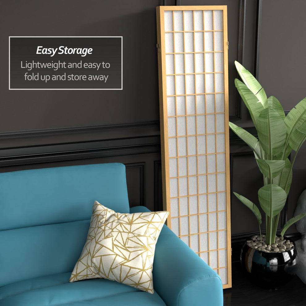 6' Tall Window Pane Shoji Screen, Natural, 3 Panels