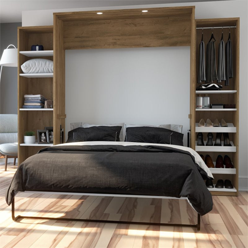 Atlin Designs Wood Queen Murphy Bed With Narrow Storage In Rustic Brow
