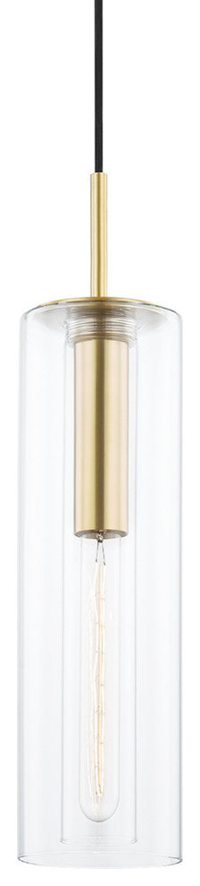 Belinda 1-Light 18" Pendant, Aged Brass, Clear Glass