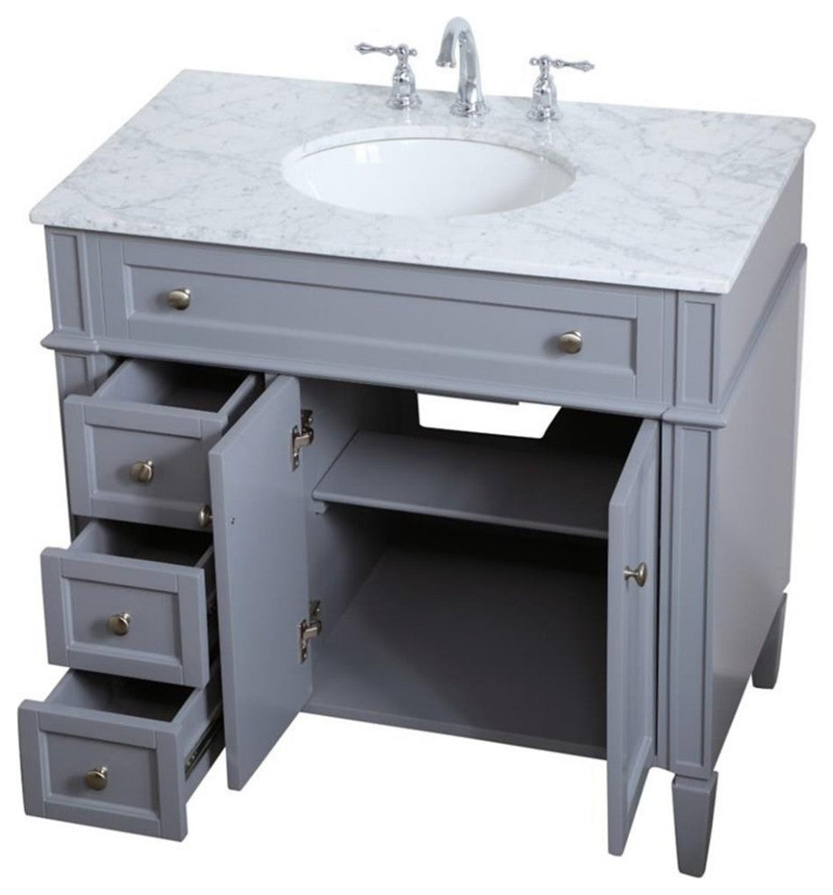 Elegant Decor Williams 36" Single Marble Top Bathroom Vanity in Gray