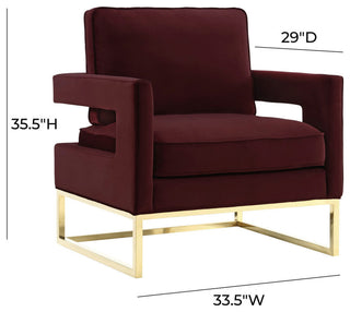 TOV Furniture Avery Maroon Velvet Chair With Polished Gold Base