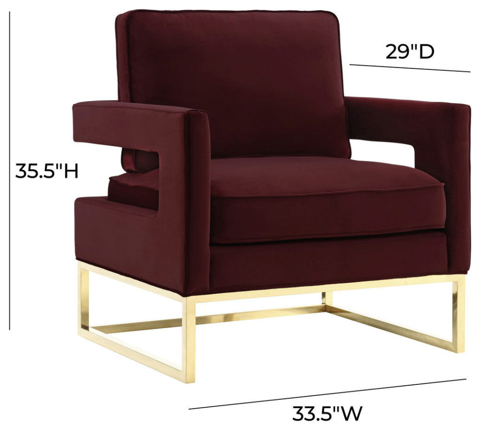 TOV Furniture Avery Maroon Velvet Chair With Polished Gold Base