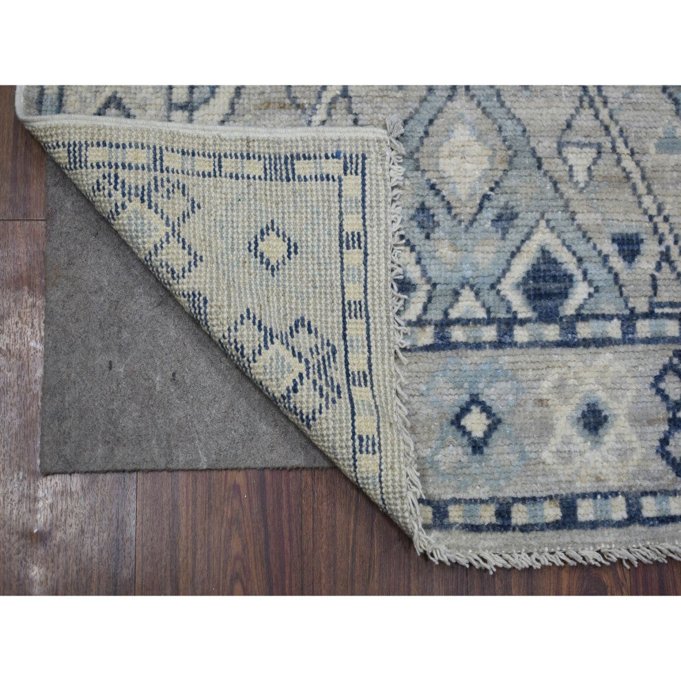Gray, Extra Soft Wool, Anatolian Village, Hand Knotted, Runner Rug, 2'9"x9'4"
