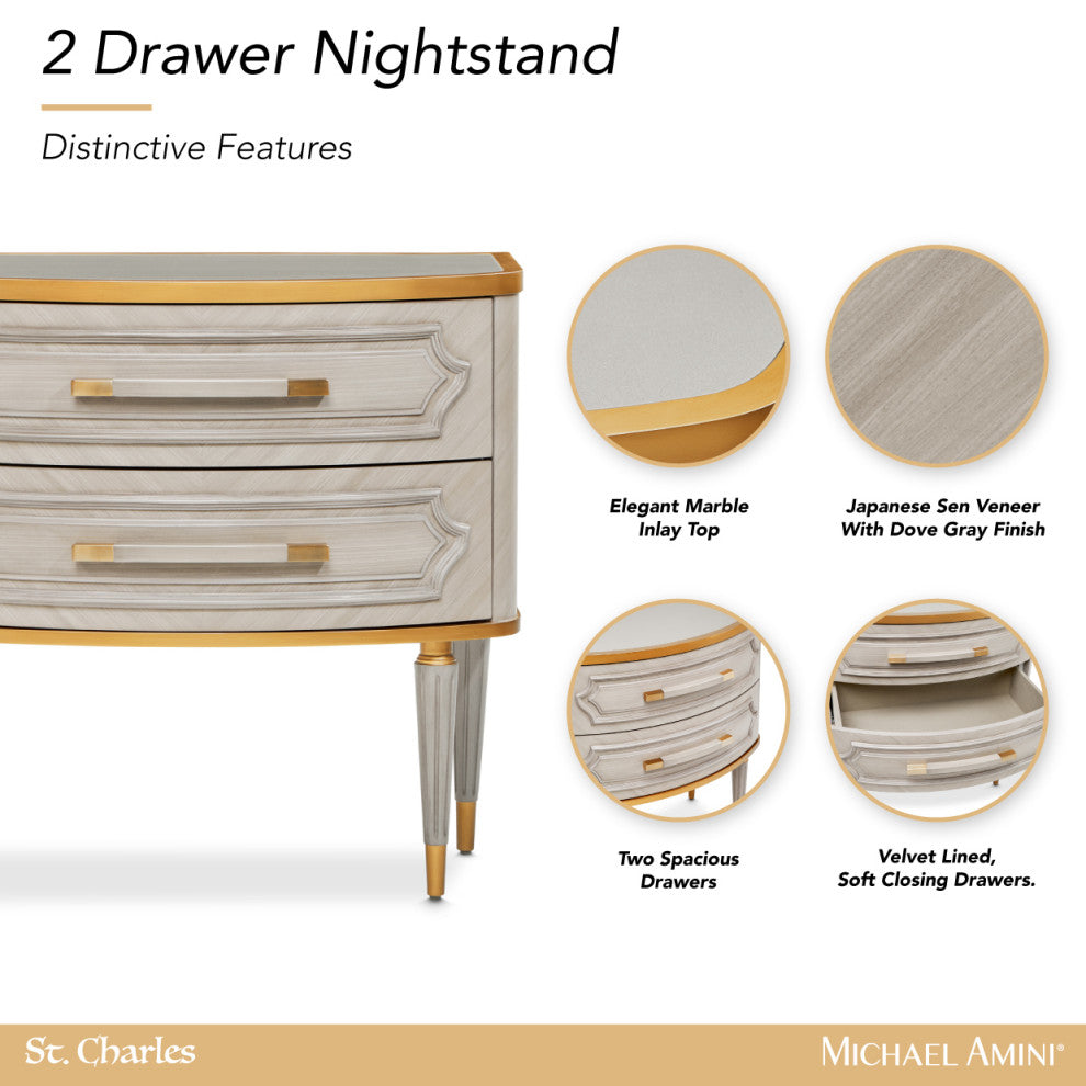 St. Charles 2-Drawer Nightstand, Dove Gray