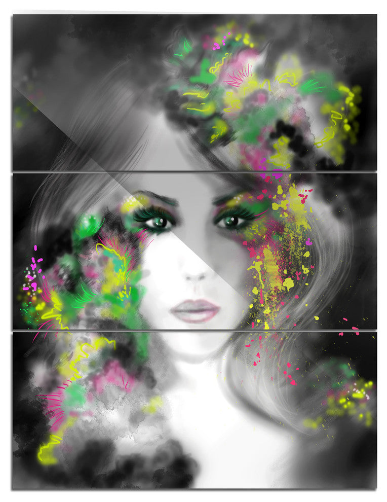 "Fantasy Portrait Woman" Digital Metal Wall Art, 3 Panels, 28"x36"