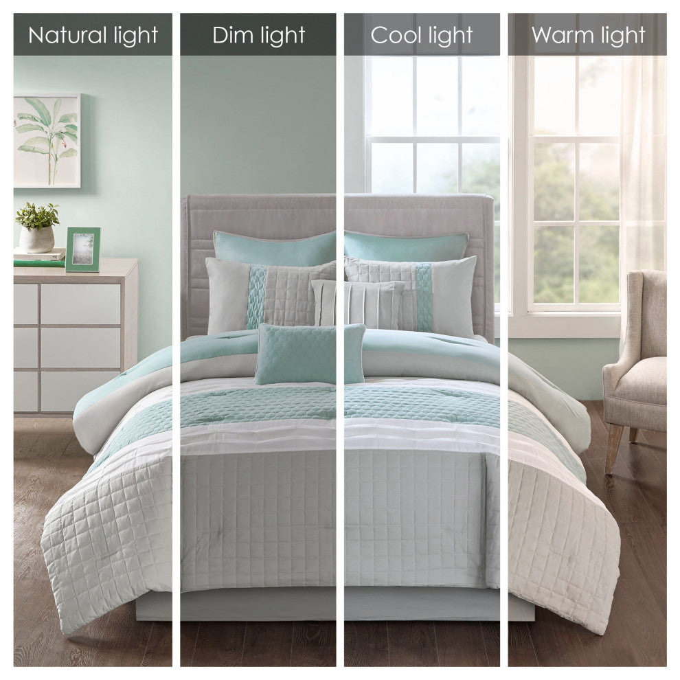 510 Design Tinsley Seafoam Blue/Grey Colorblock Comforter Set, King