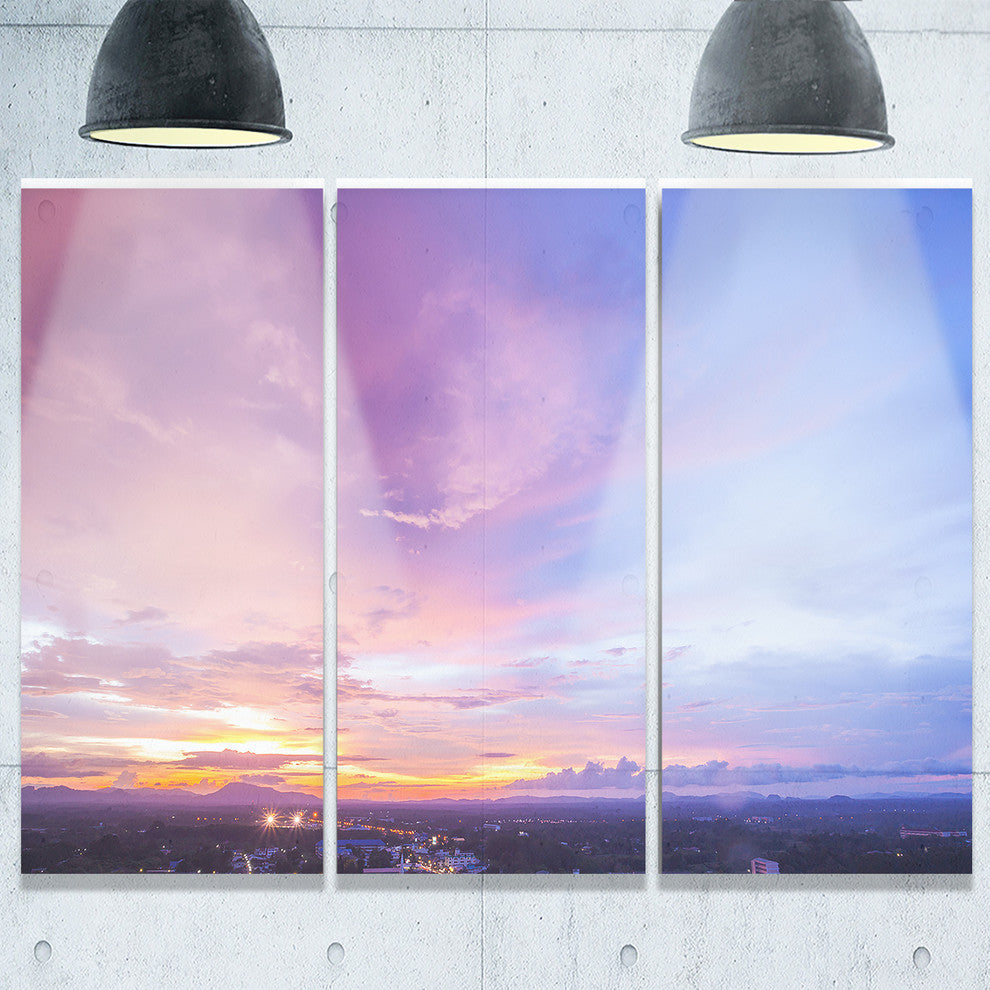 "Beautiful Sunset at Trang Thailand" Metal Wall Landscape, 3 Panels, 36"x28"