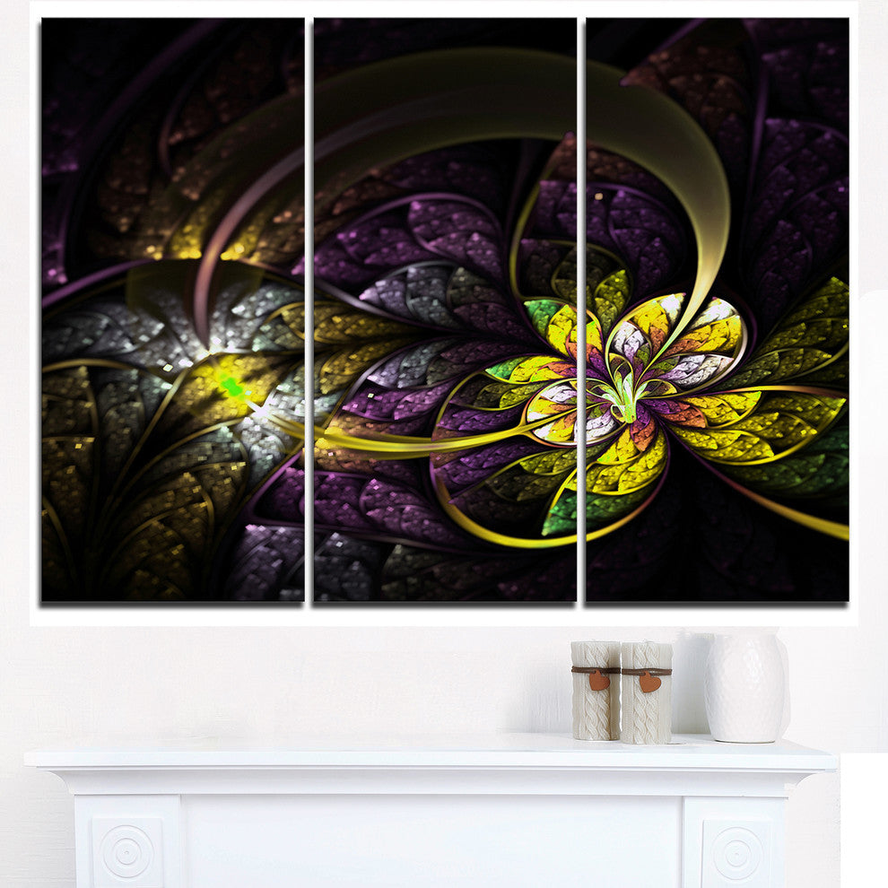 "Dark Alien Digital Art Fractal Flower" Metal Wall Art, 3 Panels, 36"x28"