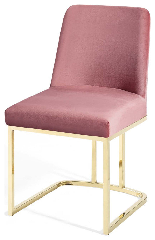 Side Dining Chair, Velvet, Metal, Gold Pink, Modern, Cafe Bistro Restaurant