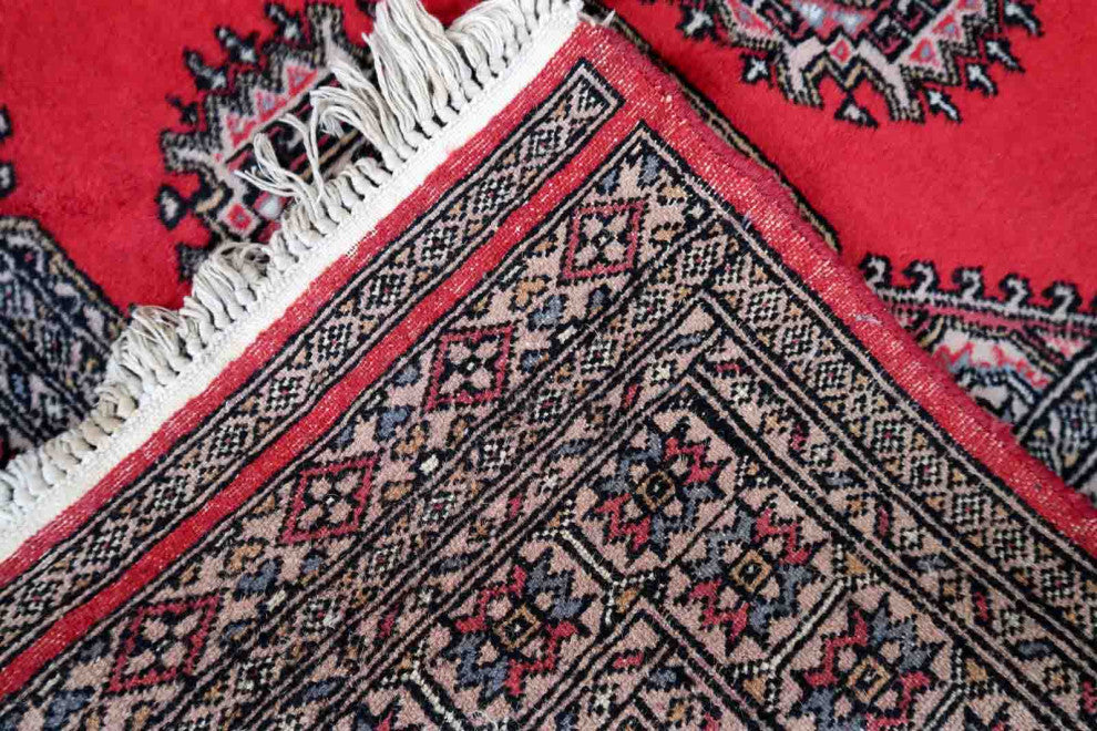 Handmade Vintage Uzbek Bukhara Rug 3'x6.1', 92cmx186cm 1970s