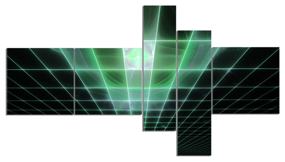 Light Green Bat on Radar Screen, Abstract Canvas Art Print, 60"x32", 5 panels