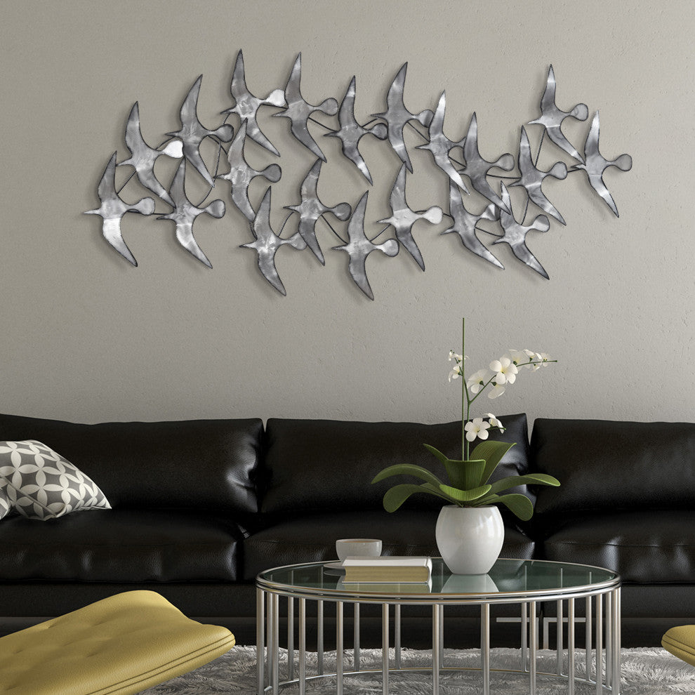 Hand Painted Etched Metal Wall Sculpture, Multi Color, Flock