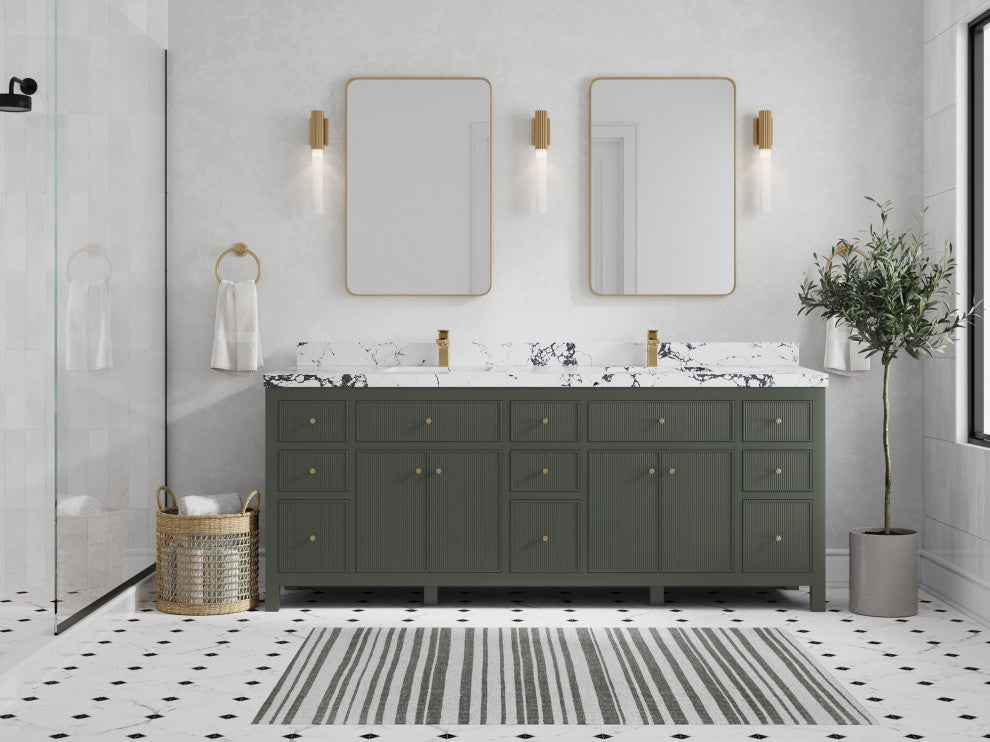 Sonoma 84" Double Sink Bath Vanity in Pewter Green, 2" Viola Night