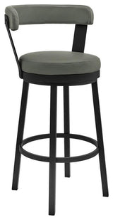 Armen Living Kobe 30" Faux Leather & Metal Swivel Bar Stool in Gray/Black