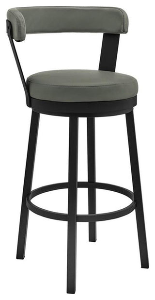 Armen Living Kobe 30" Faux Leather & Metal Swivel Bar Stool in Gray/Black