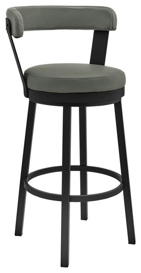 Armen Living Kobe 30" Faux Leather & Metal Swivel Bar Stool in Gray/Black