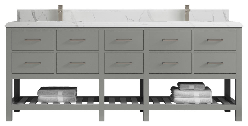 Parker 84 Double Sink Bath Vanity in Elephant Skin Gray 1.5" Calacatta Laza
