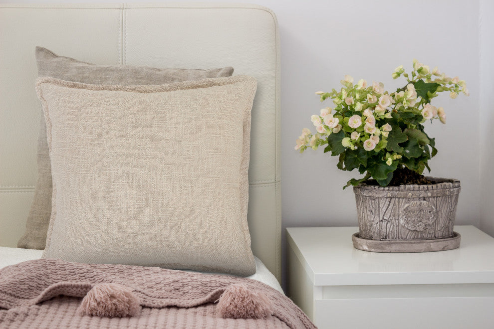 Ox Bay Handwoven Beige Solid Organic Cotton Pillow Cover, 20"x20"