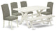 6-Piece Set, Dark Shitake Chairs, Bench and Table, Linen White