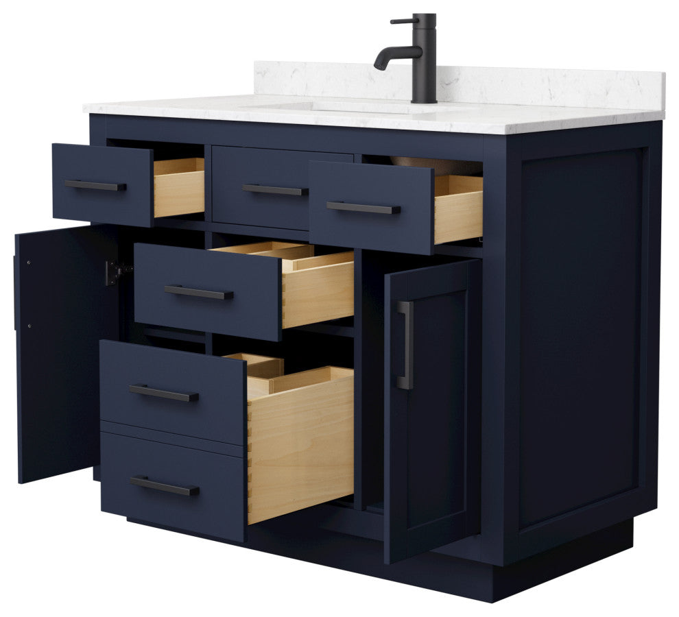 Beckett TK 42" Dark Blue Single Vanity, Cultured Top, Black Trim