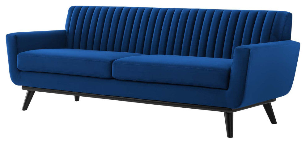 Tufted Sofa, Velvet, Blue Navy, Modern, Living Lounge Hotel Lobby Hospitality