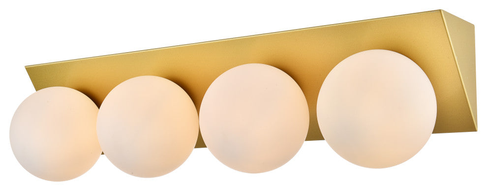 4 Light Brass And Frosted White Bath Sconce