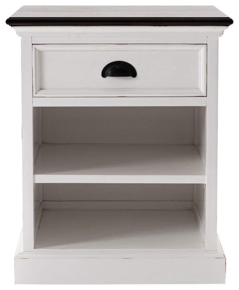Distressed White and Deep Brown Nightstand With Shelves