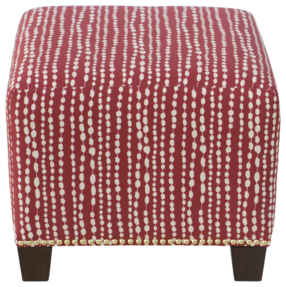 Quinn Square Nail Button Ottoman, Line Dot Holiday Red