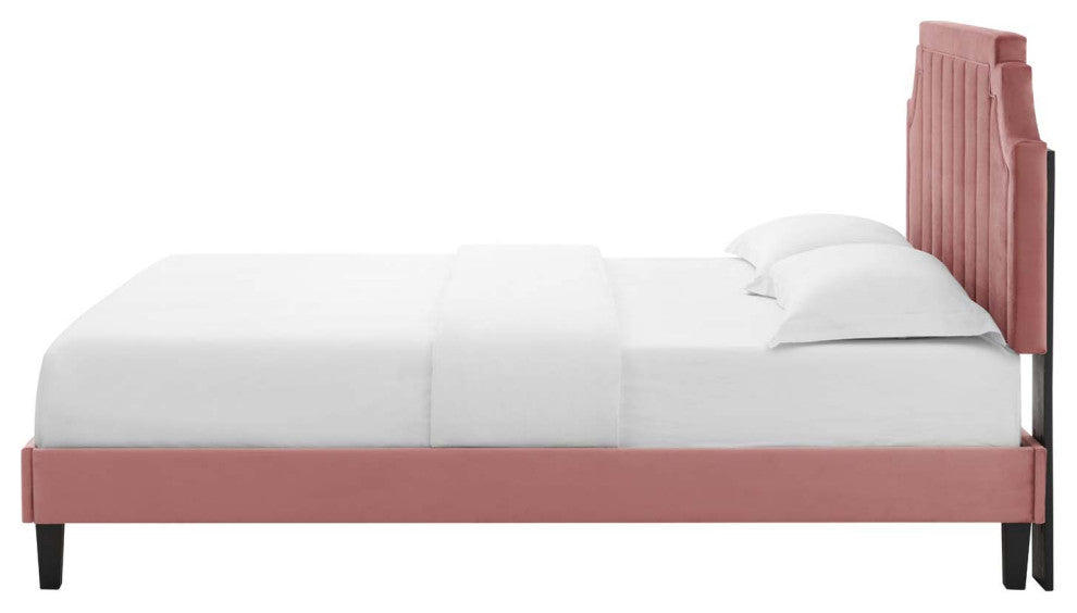 Platform Bed Frame, Twin Size, Velvet, Pink, Modern Contemporary, Bedroom Master