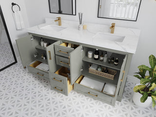 Boston 72 Double Sink Bath Vanity in Evergreen 2" Pearl Gray