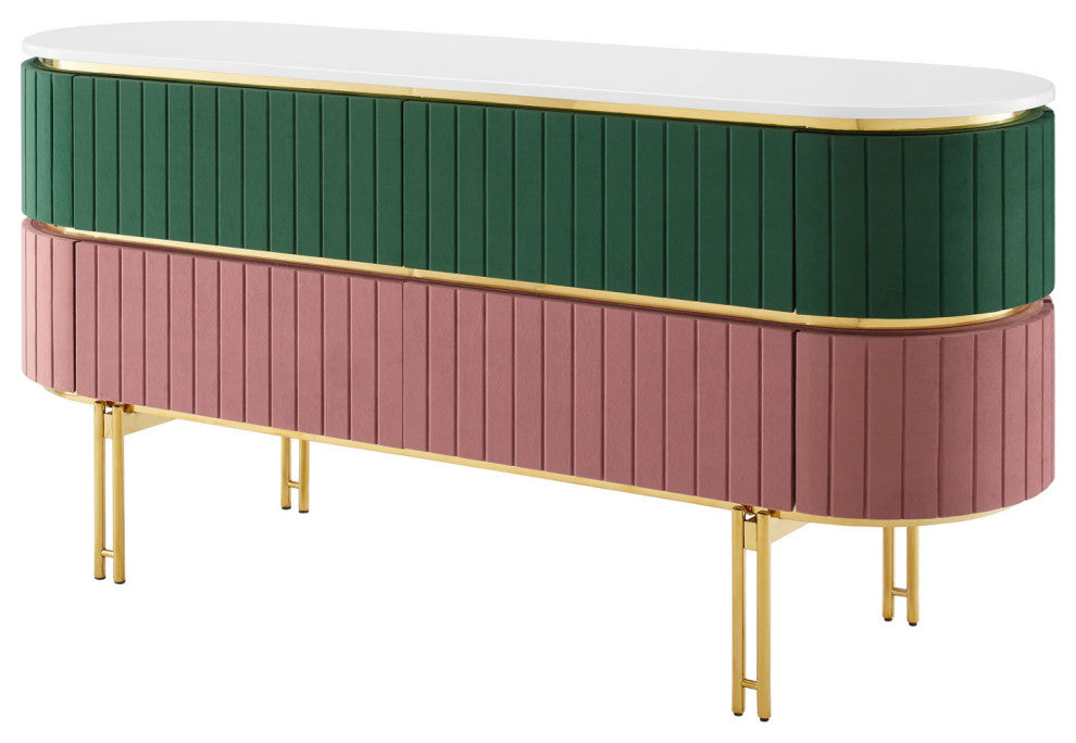 Console Entry Table Sideboard, Green White, Velvet, Modern, Mid Century Lounge