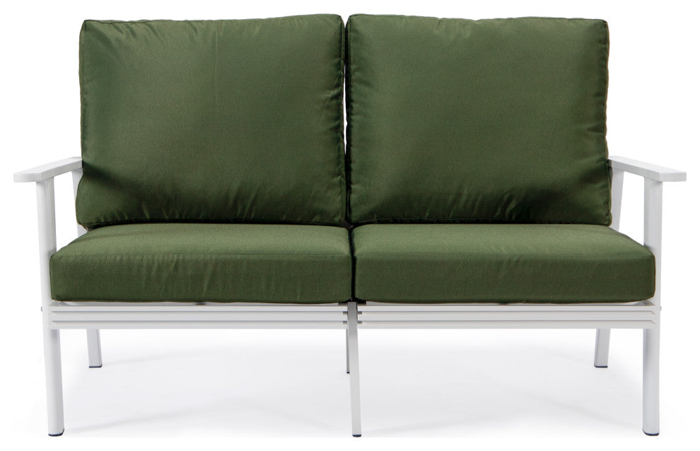 LeisureMod Walbrooke 3-Piece Patio Set With White Aluminum Frame and Cushions, Green