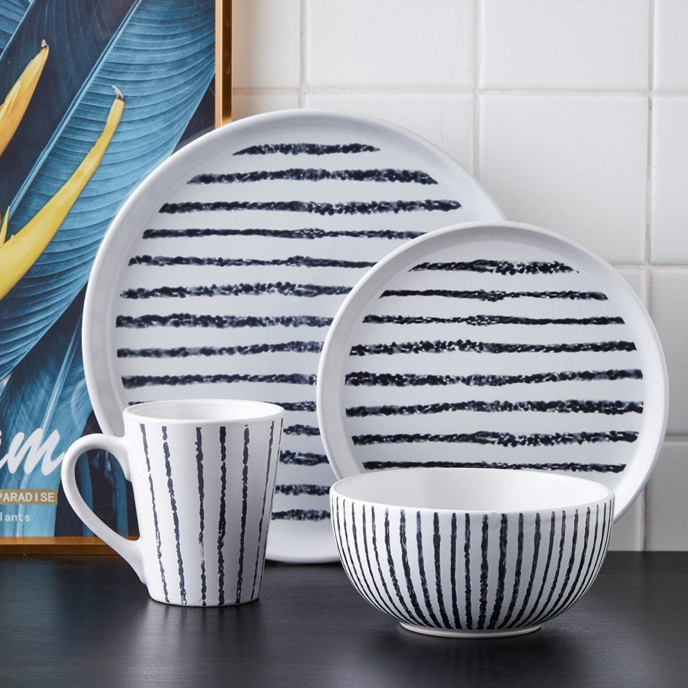 Stone Lain Nova Stoneware 32 Piece Dinnerware Set, Black