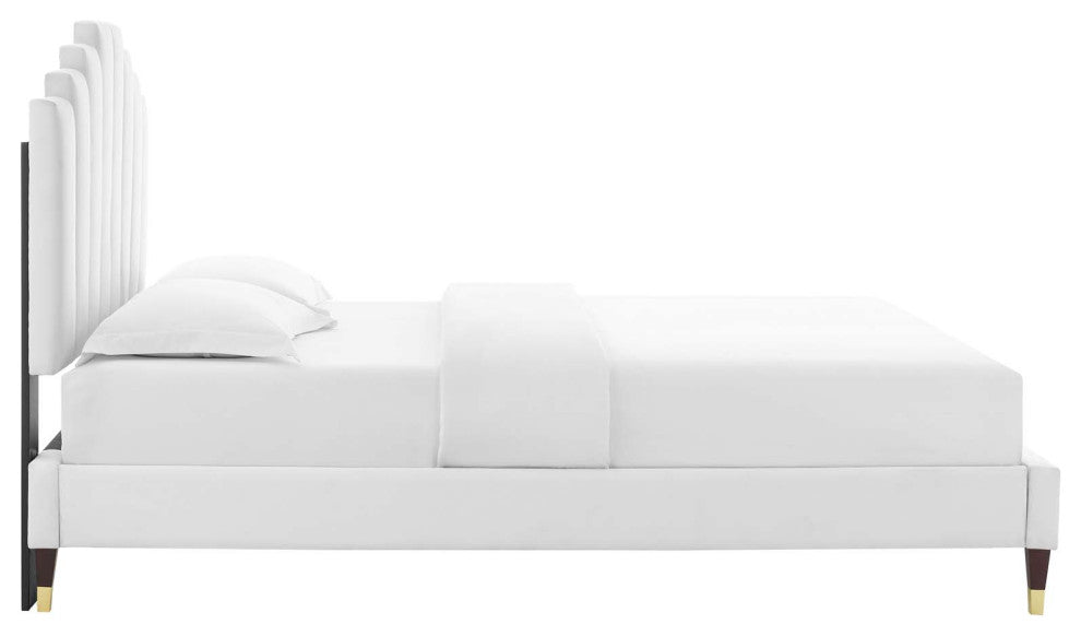 Elise Twin Performance Velvet Platform Bed MOD-6873-WHI
