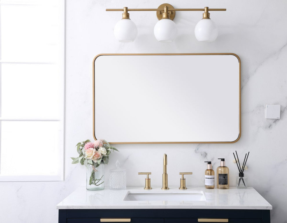 Ellis Soft Corner Metal Rectangular Mirror, Brass, 22"x36"