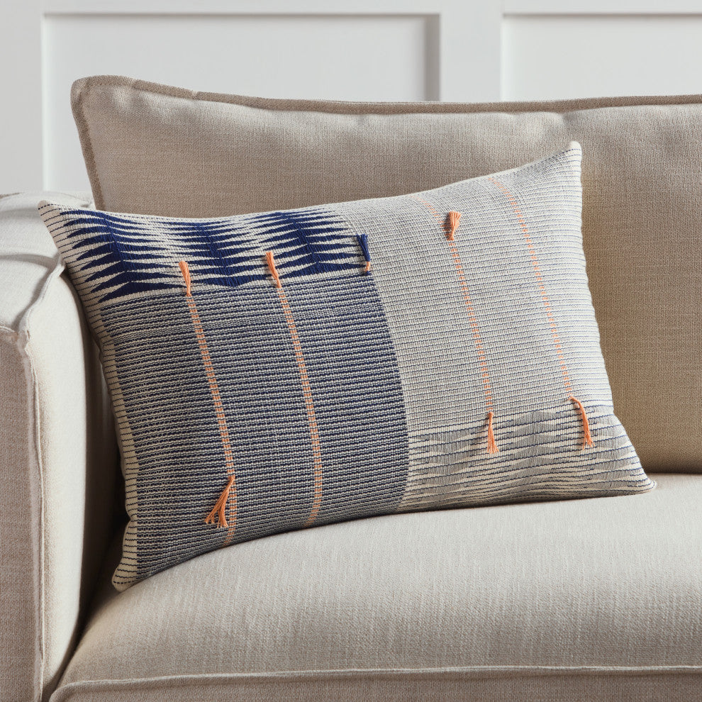 Jaipur Living Jotsoma Tribal Navy/Silver Poly Fill Pillow 16"X24" Lumbar