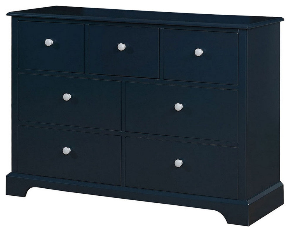 Benzara BM235451 Transitional 7 Drawer Wooden Dresser With Knob Pulls, Blue