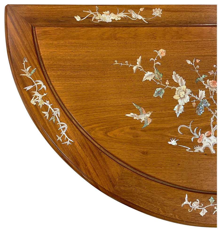 Consigned 20th Century Chinese Rosewood Half Moon Table w/Mother of Pearl inlay