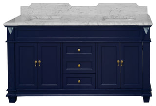 Elizabeth 72" Double Bathroom Vanity, Royal Blue, Carrara Marble