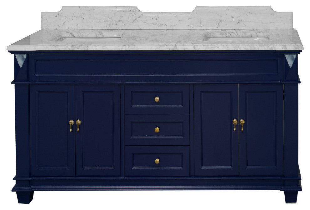 Elizabeth 72" Double Bathroom Vanity, Royal Blue, Carrara Marble