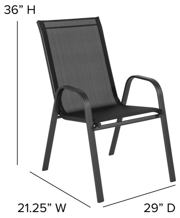 Set of 5 Patio Chair, Metal Frame With Curved Arms & Comfortable Backrest, Black