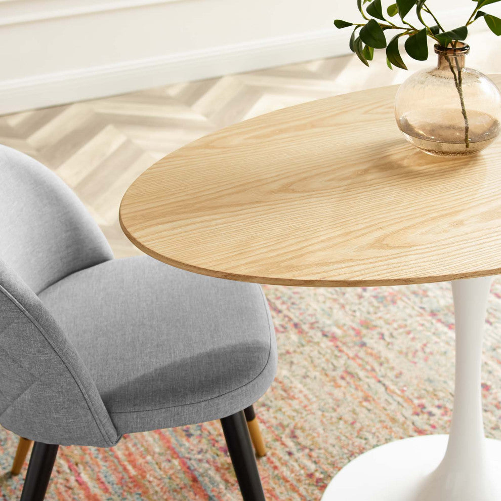 48" Dining Table, Oval, Natural Brown White, Metal, Modern, Hospitality