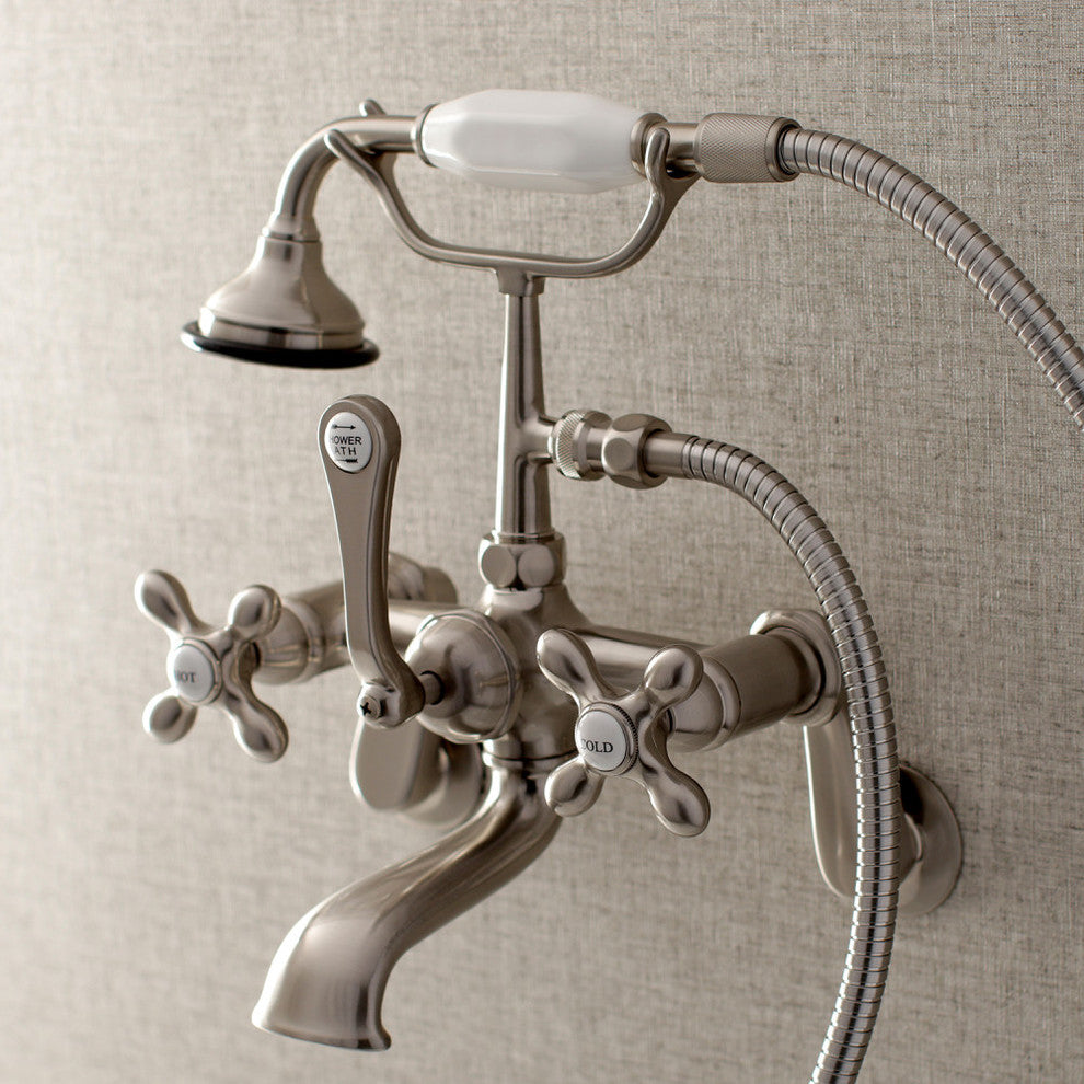 Kingston Brass Wall Mount Tub Faucet With Hand Shower, Brushed Nickel